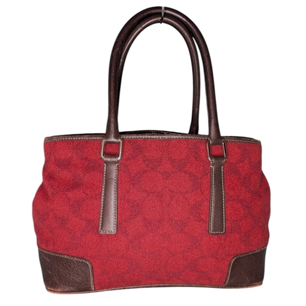 Vintage Coach • Signature Wool & Leather Tote Bag F1J-7723 Burgundy Oxblood Y2K